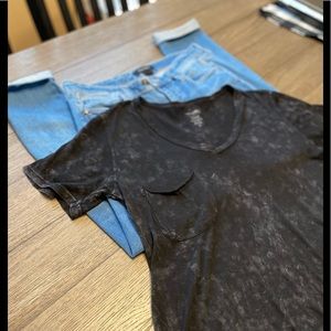 •Natural Life Black & Grey Cotton V- Neck Pocket Tee